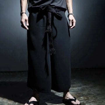 AIDASE  -  Summer New Men's Solid Color Wide-Leg Cropped Trousers Japanese Retro Fashion Trend Street Hip-Hop Casual Loose Men's Bottoms aidase-shop